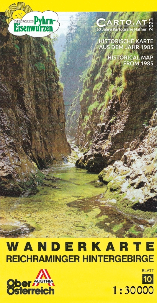 Titelseite Wanderkarte Hintergebirge mit Bachlauf in tief eingeschnittener Schlucht